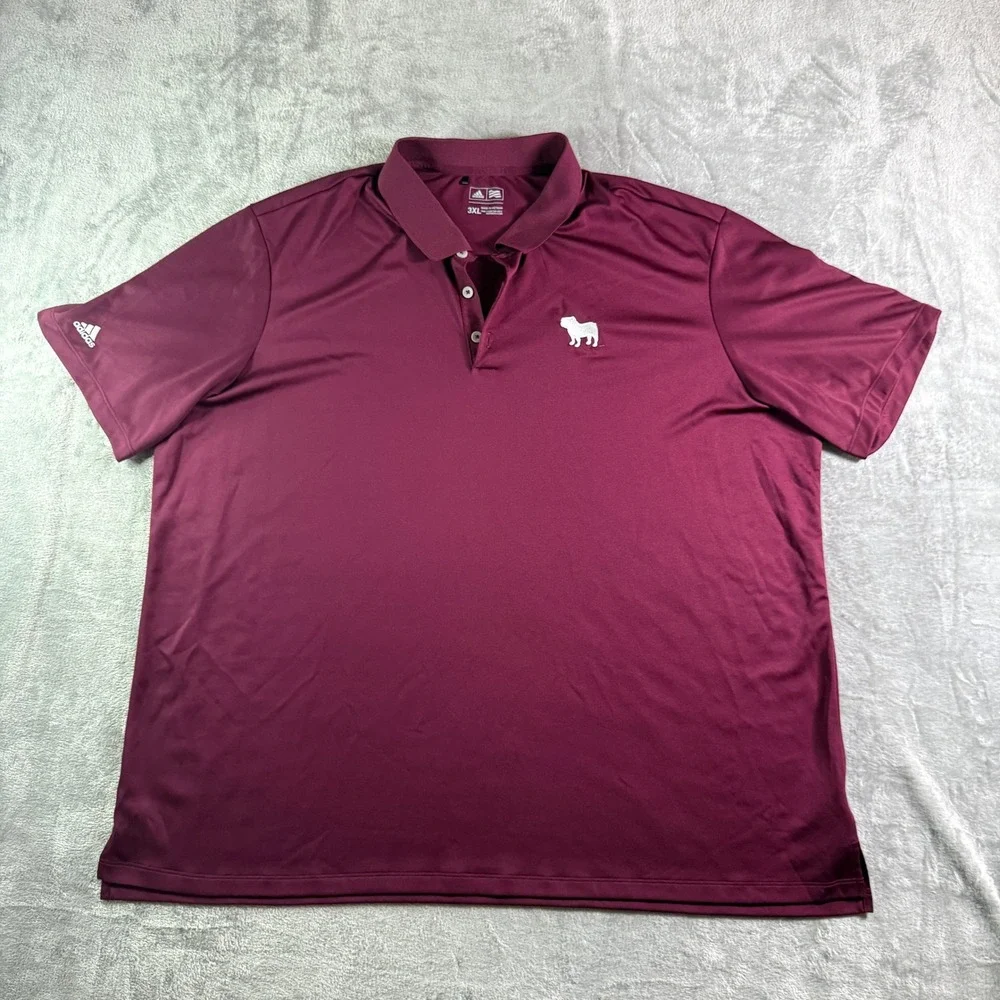 Adidas Golf Polo Shirt Athletic Training Bulldog Logo Maroon 3XL